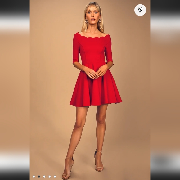 Lulus Tip The Scallops red scalloped skater dress - Picture 2 of 6